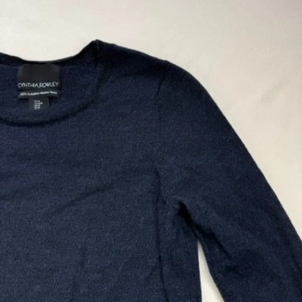 Cynthia Rowley Navy Blue 100% Extrafine Merino Wool Bell Sleeve Sweater Dress M